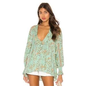 Spell & The Gypsy Maisie‎ Blouse Floral Print Bohemian Ladder Lace Green XS